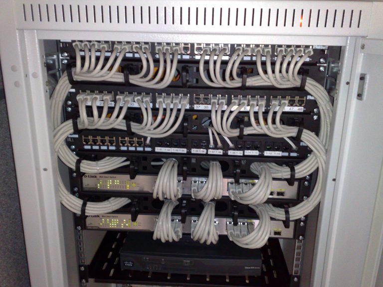 Neatly terminated patch panel in a network rack